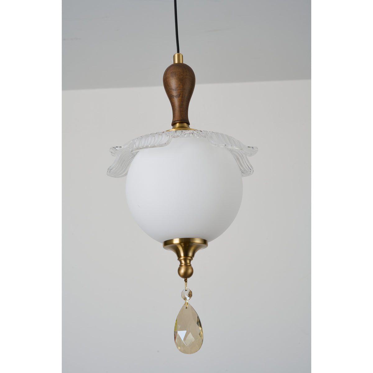 Supplier real detail photograph of Arabelle Pendant B globe and ruffled crown detail unlit