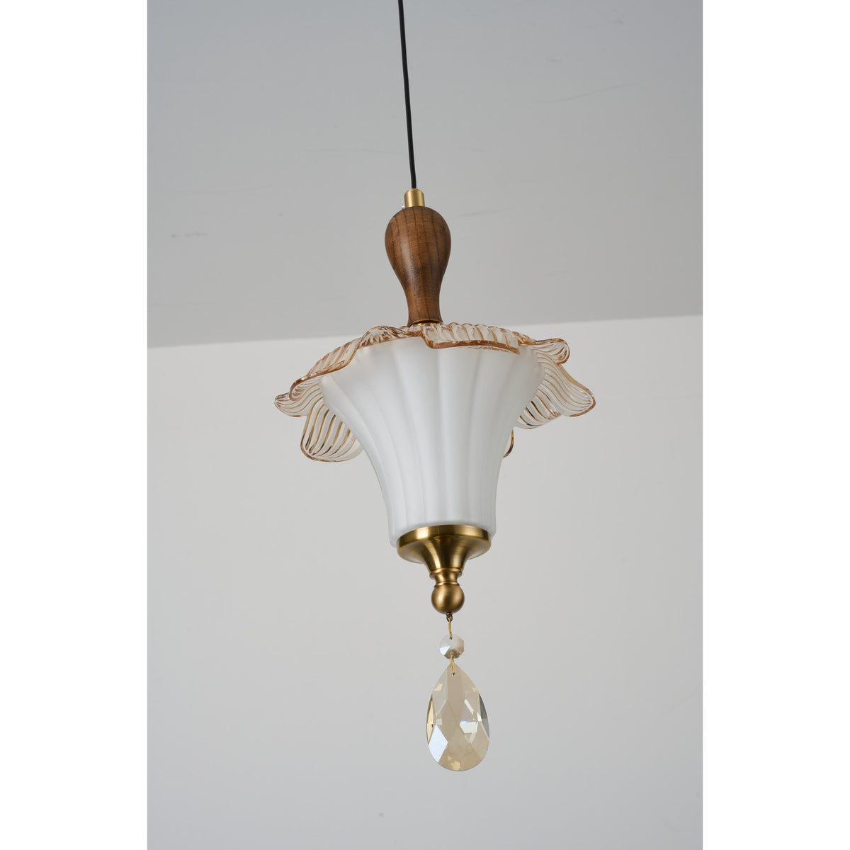 Supplier real detail photograph of Celestine Pendant B fluted glass detail unlit
