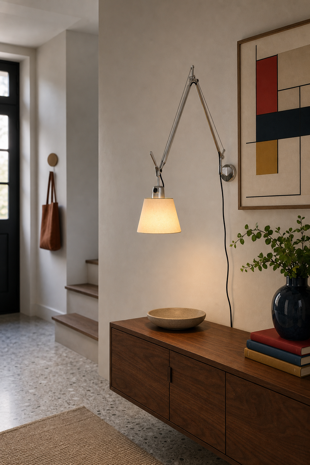 Bauhaus Adjustable Parchment Swing Arm Wall Light bauhaus entry