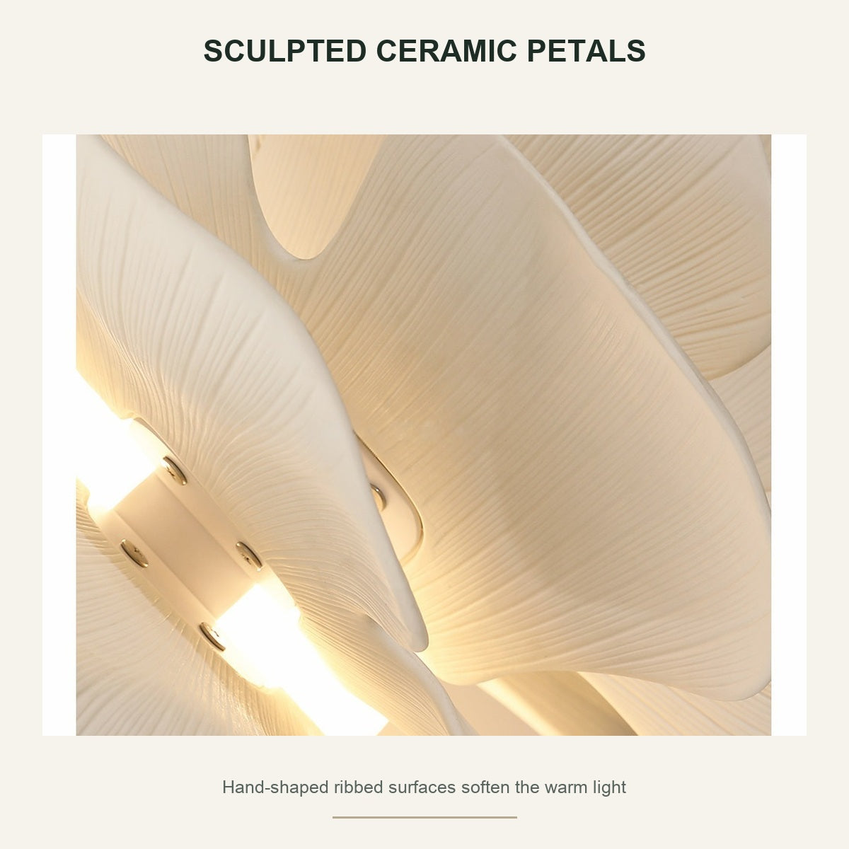 Sculptural Ivory Ceramic Petal Pendant sculpted ribbed ceramic petal detail