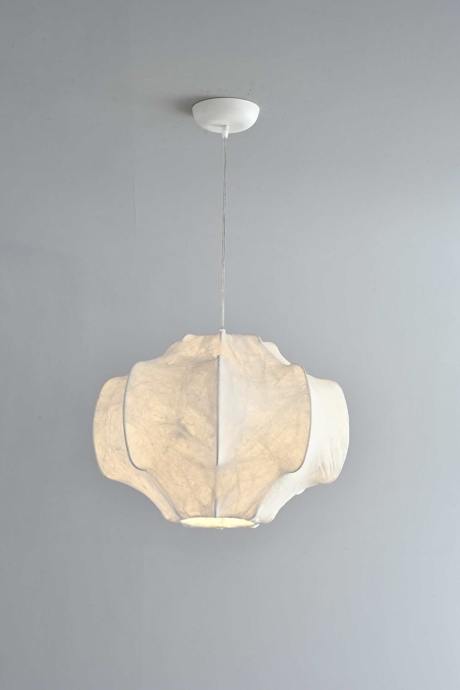 Handmade Mulberry Silk Pendant Light in White - 12 12-detail-shade-texture
