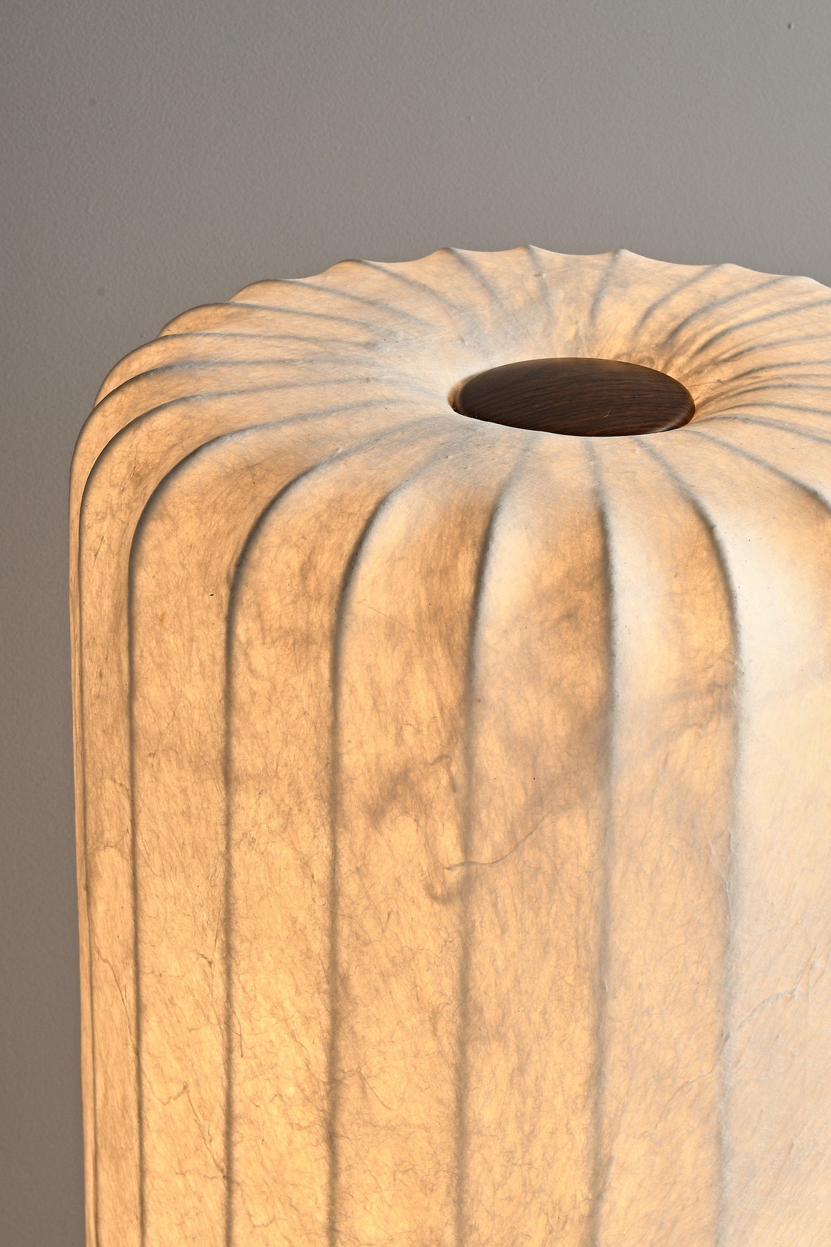 Modern Mulberry Silk Cylinder Table and Floor Lamp with Walnut Wood-Grain Base - 12 12-detail-silk-frame