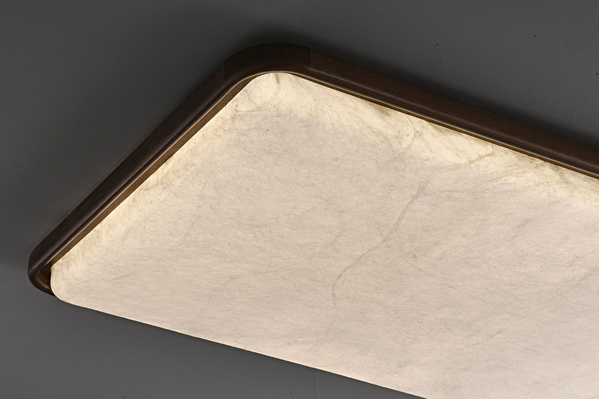 Modern Mulberry Silk Geometric Ceiling Light in Walnut and White - 12 12-detail-square-silk-shade-closeup