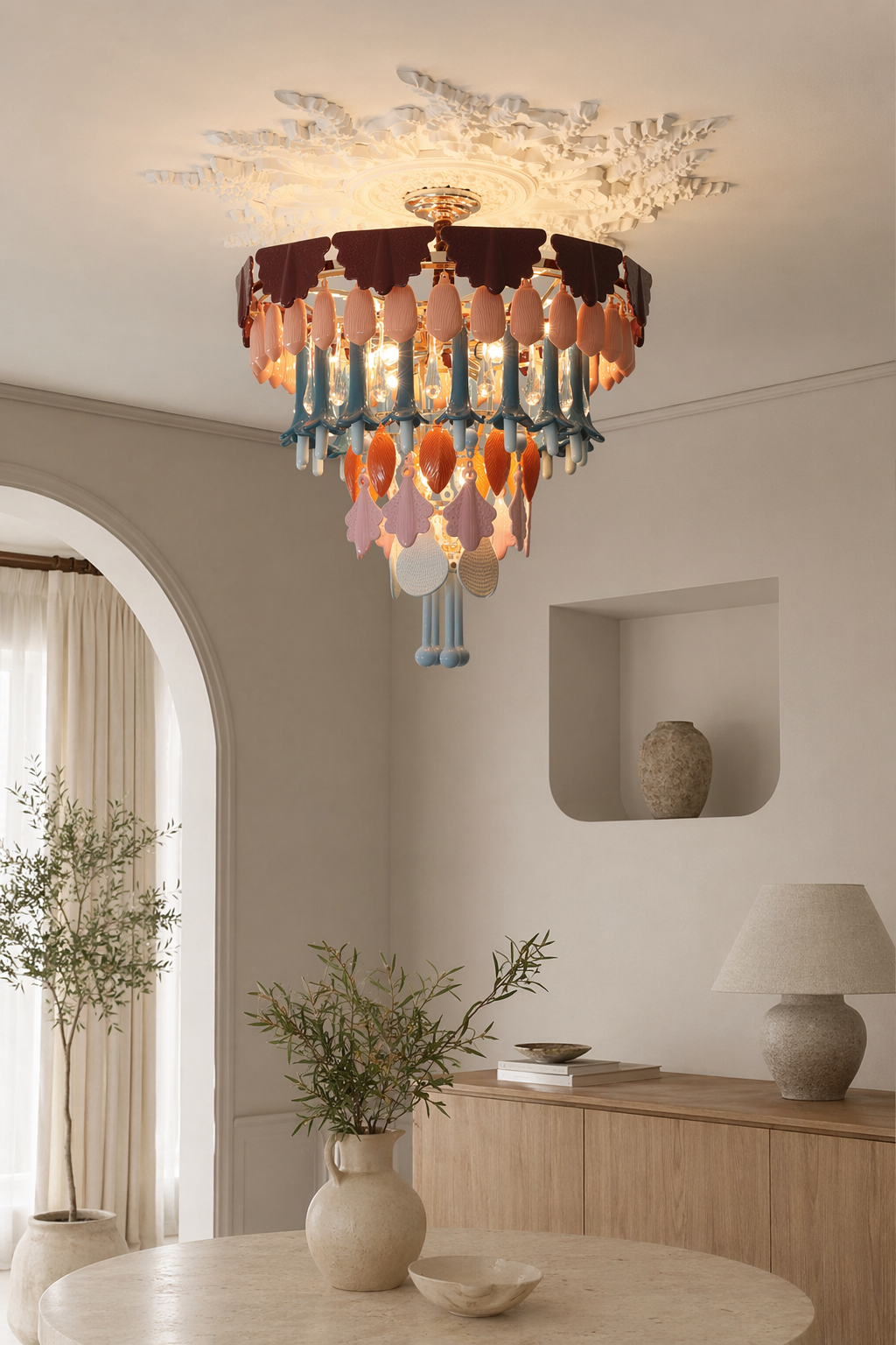 Colorful Ceramic Lily of the Valley Chandelier - restored 12-gallery-room-daylight.png
