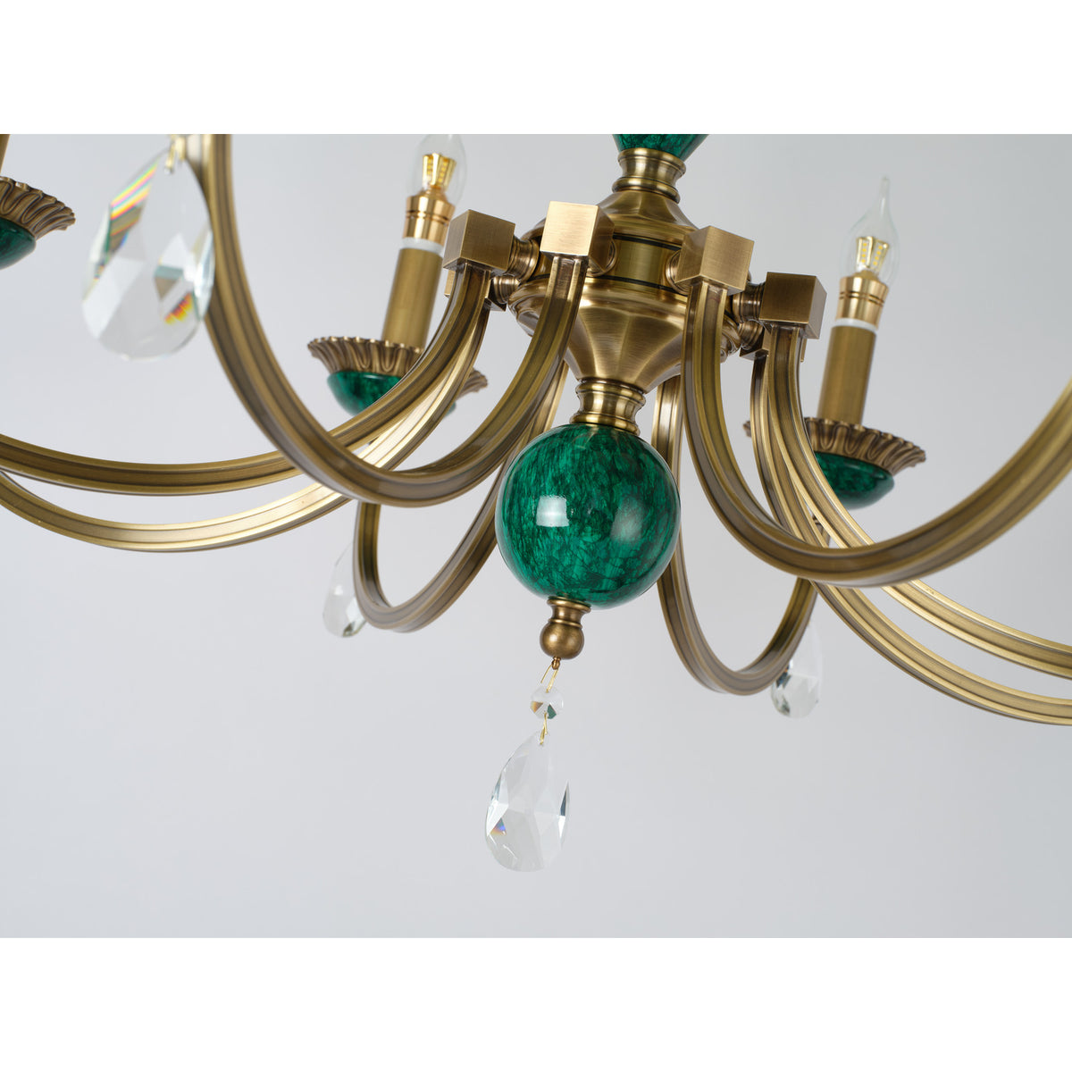 Real Valeria chandelier detail showing the center crystal drop