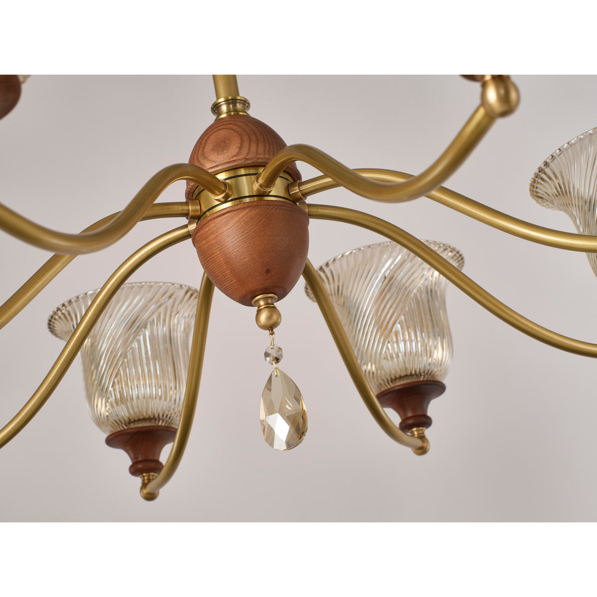Real Elowen chandelier detail showing the center crystal drop
