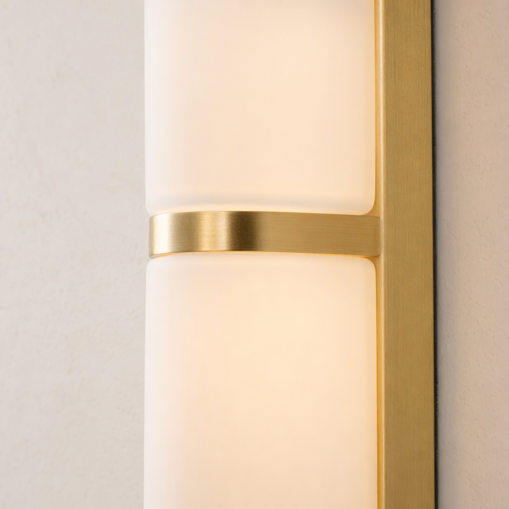 Modern Brushed Brass Milky Glass Wall Sconce - generated main 12 12-material-close-up