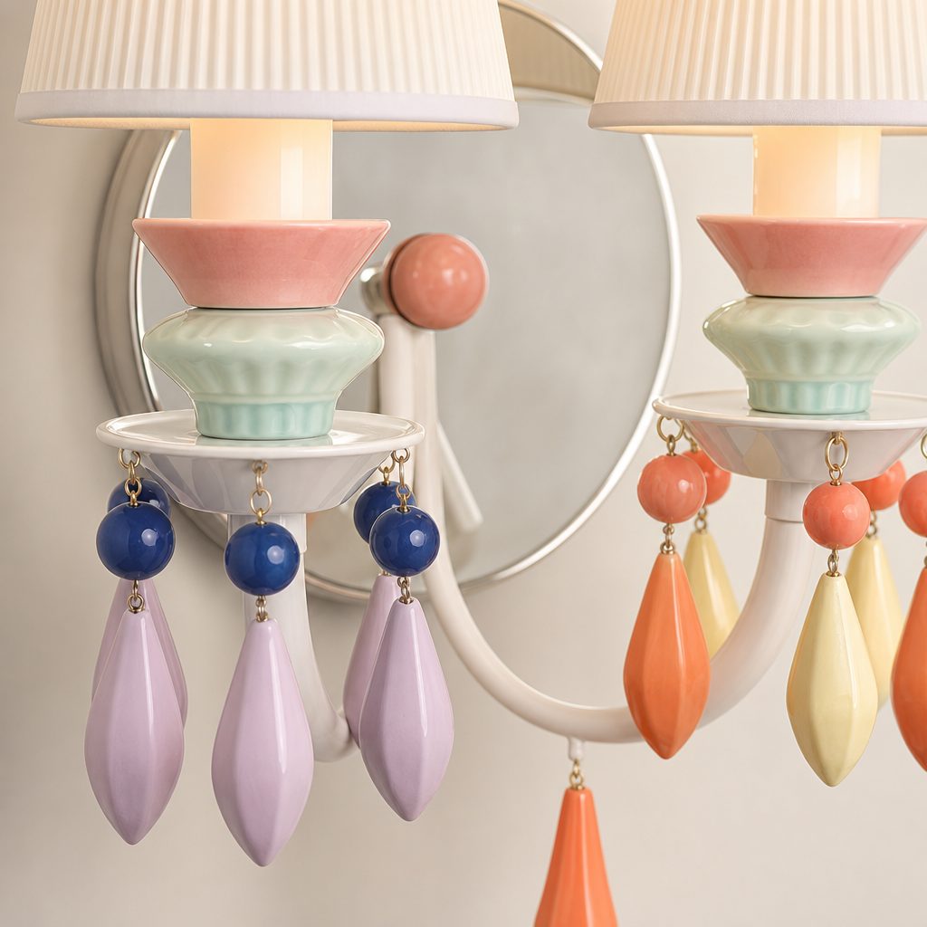 Pastel Ceramic Two-Light Wall Sconce material close up