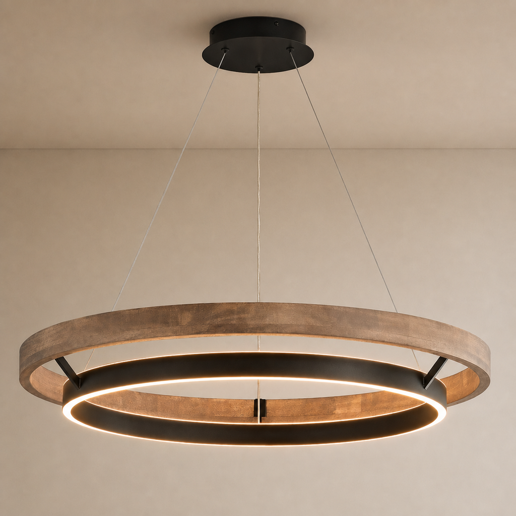 Modern Wood Ring LED Pendant Chandelier - generated main 01 01-hero-product