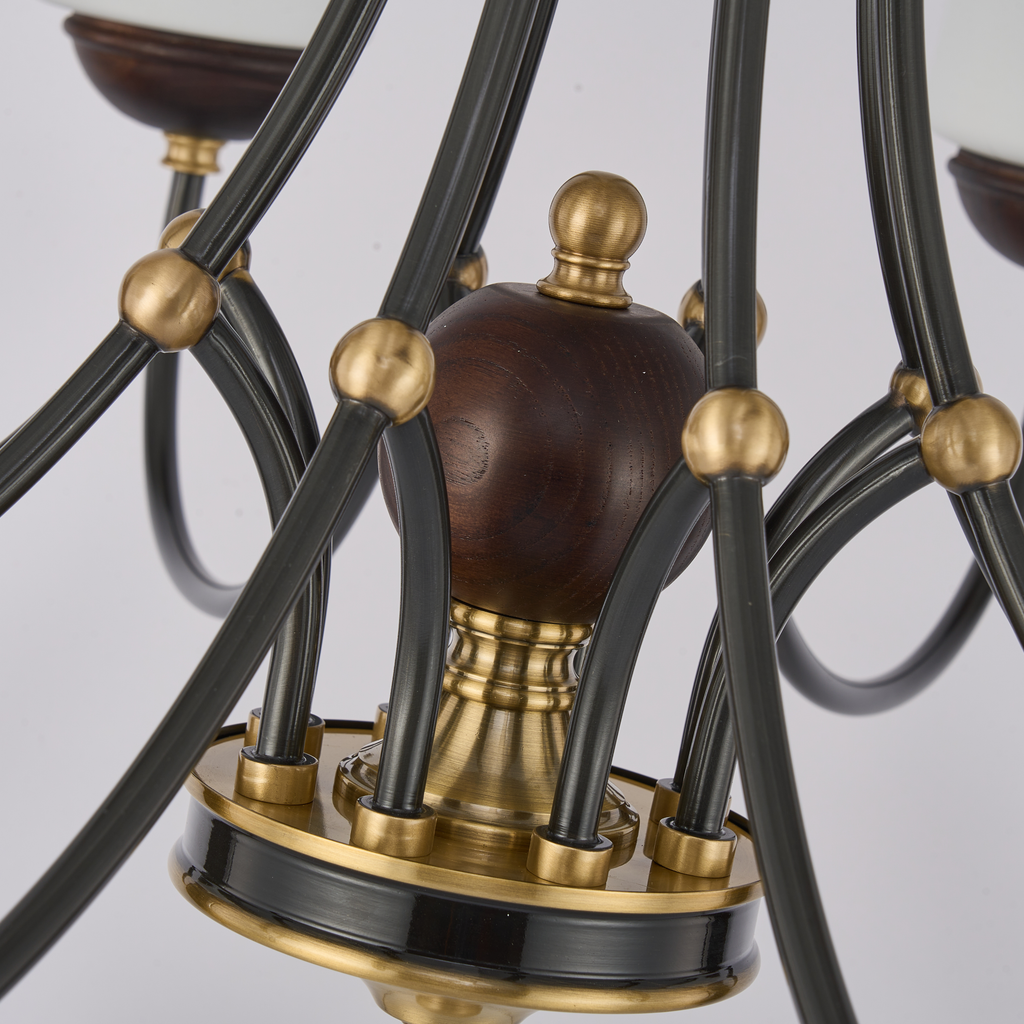 Mornvale dark ash-wood center body, blackened arms and antique-gold hub detail