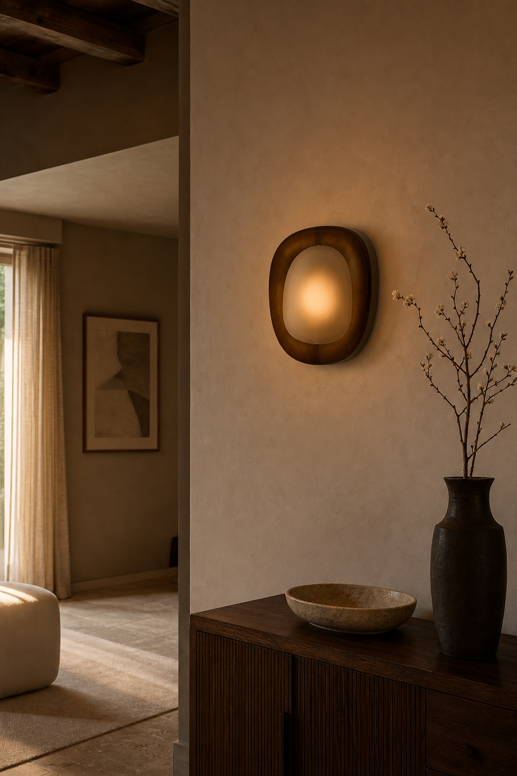 Dark Rounded Frame Wall Sconce night mood
