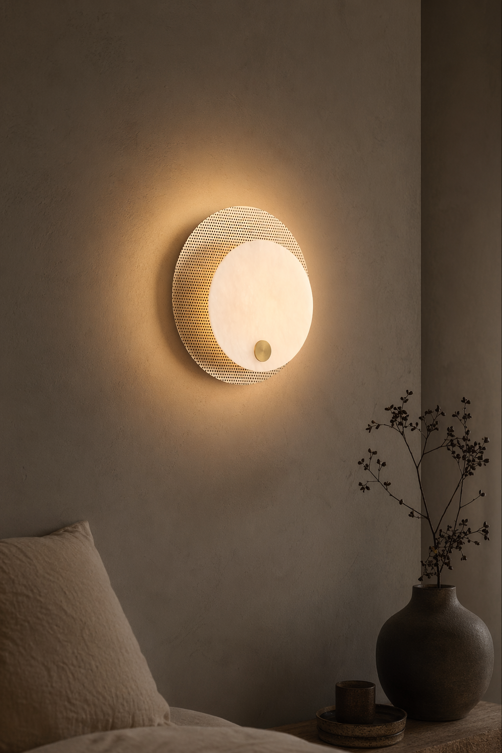Modern Perforated Copper Alabaster Round Wall Sconce - 12 12-night-mood