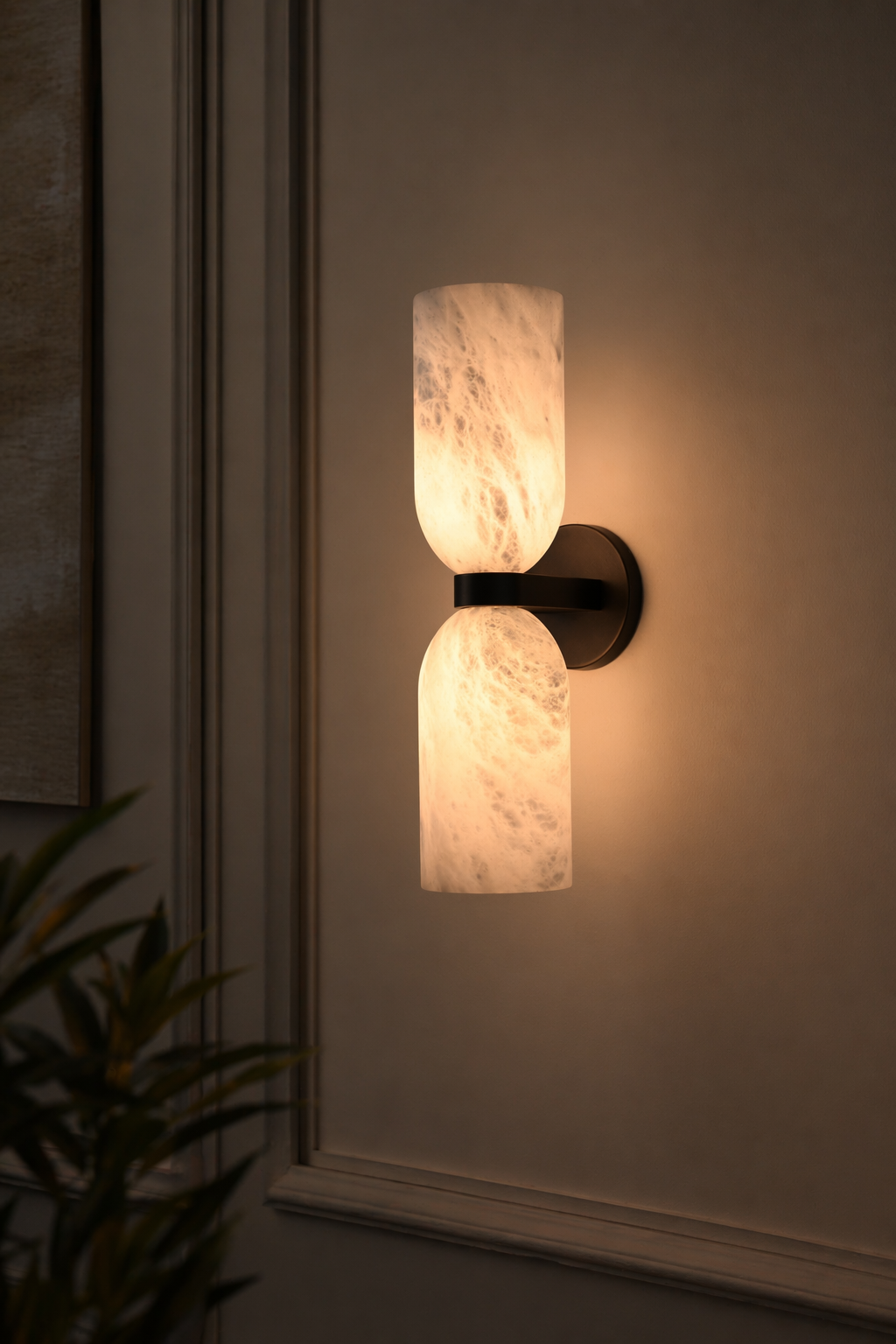 Modern Alabaster Cylinder Wall Sconce in Antique Brass - product image 07