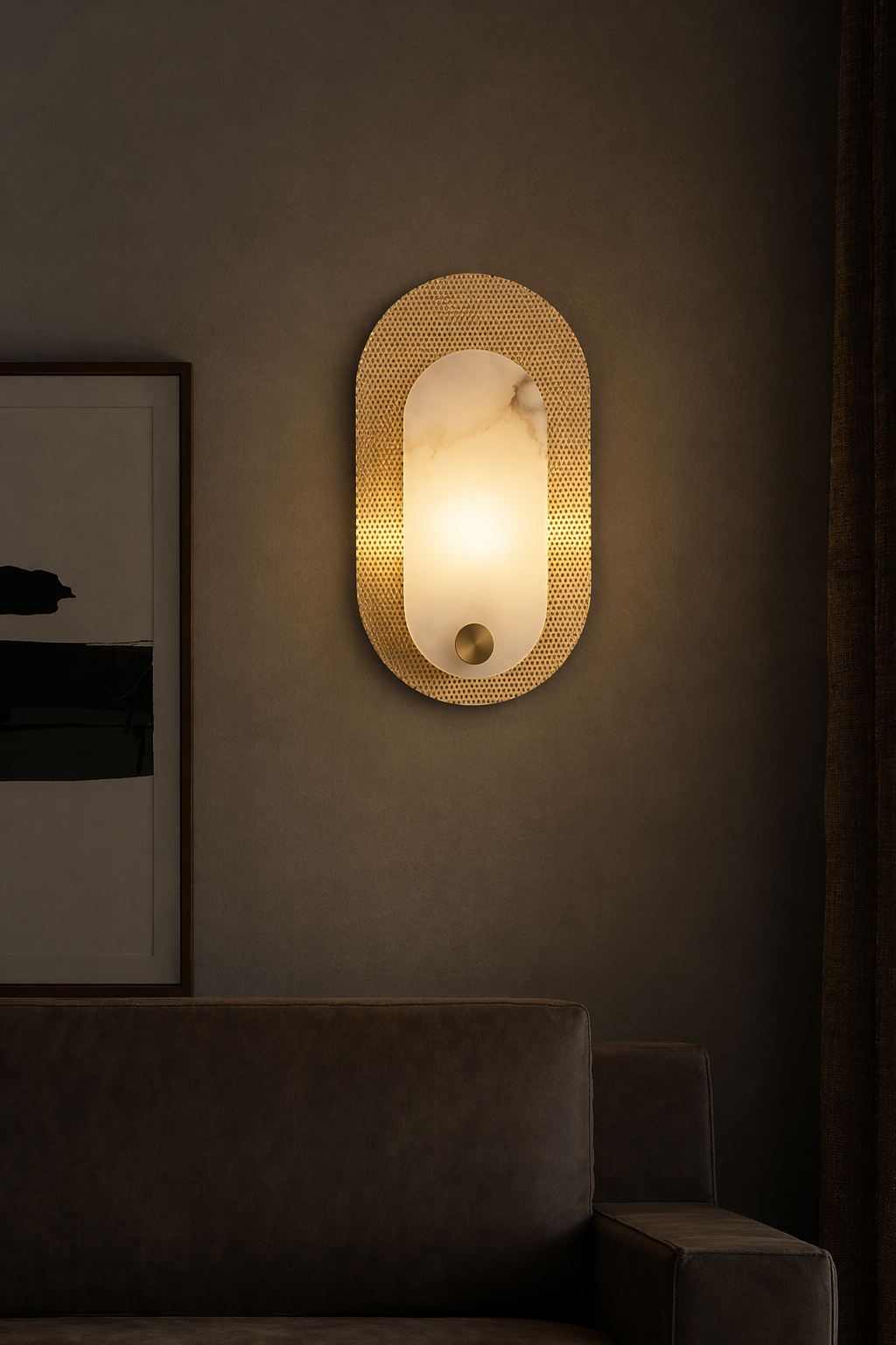 Modern Alabaster Oval Wall Sconce in Matte Gold - product image 08