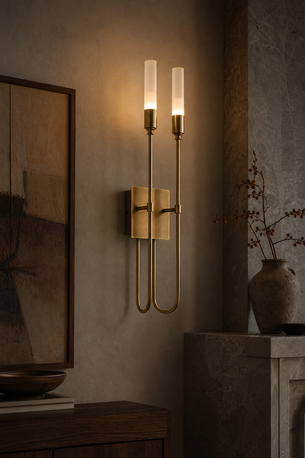 Double Loop Wall Sconce antique brass night mood