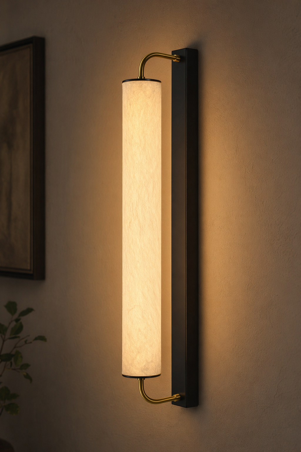 Modern Mulberry Silk Cylinder Wall Sconce in Black