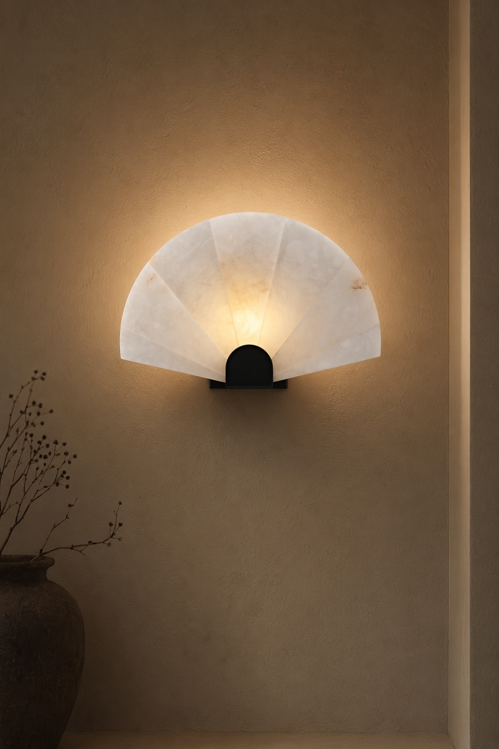Modern Snowflake Alabaster Fan Wall Sconce in Matte Black - product image 09