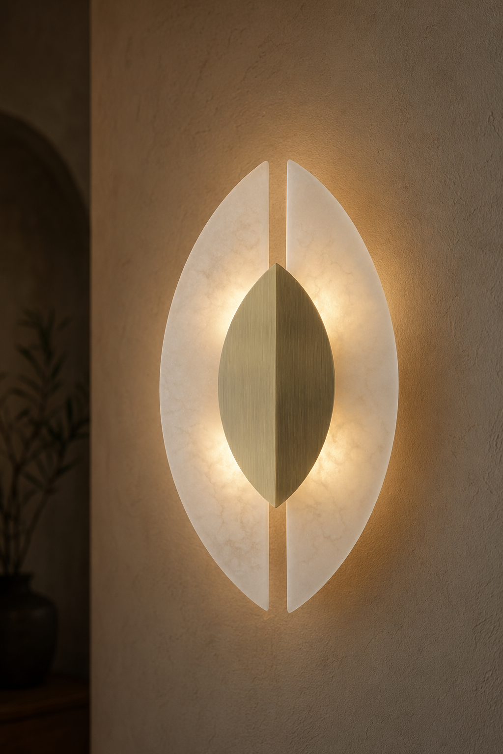 Modern Alabaster Leaf Wall Sconce in Antique Brass - product image 09