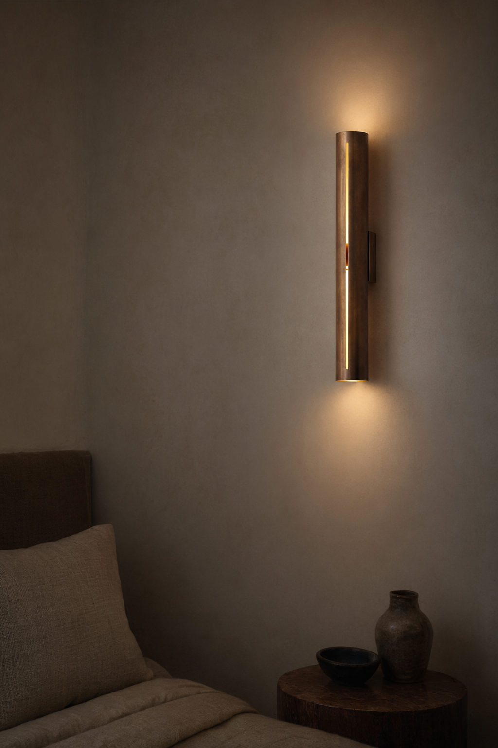 Modern Brass Cylinder LED Wall Sconce in Antique Brass - product image 07
