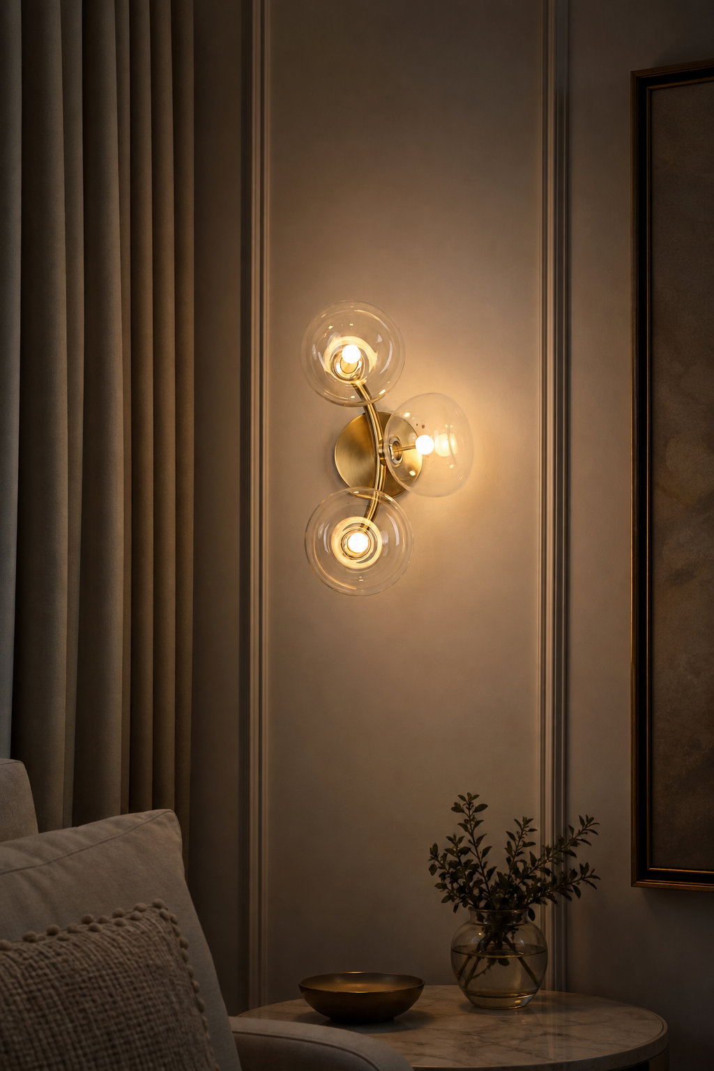 Modern Glass Globe Branch Wall Sconce in Natural Brass - product image 26
