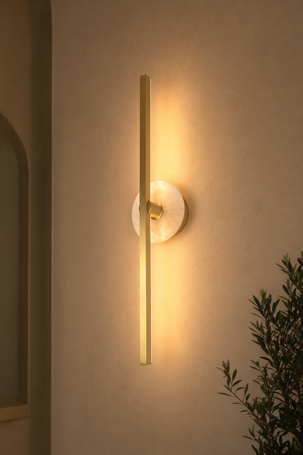 Modern Stone Disc Linear Wall Sconce in Natural Brass - product image 08