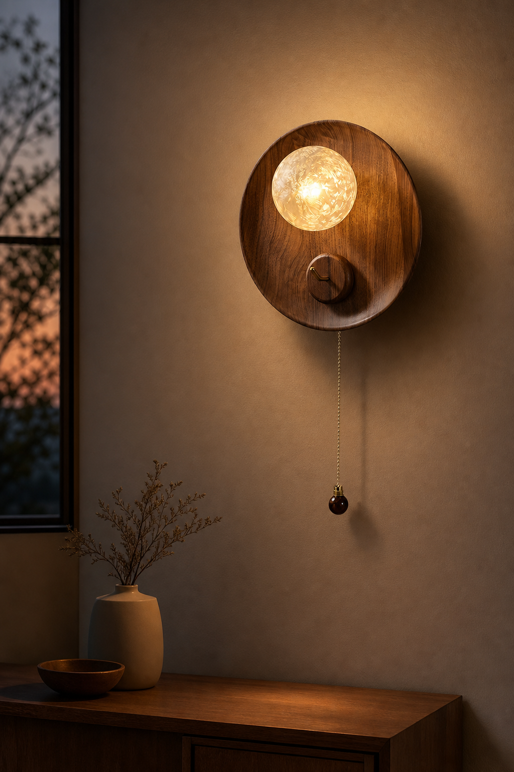 Modern Wood Disc Wall Sconce - generated workflow 12 12-night-mood