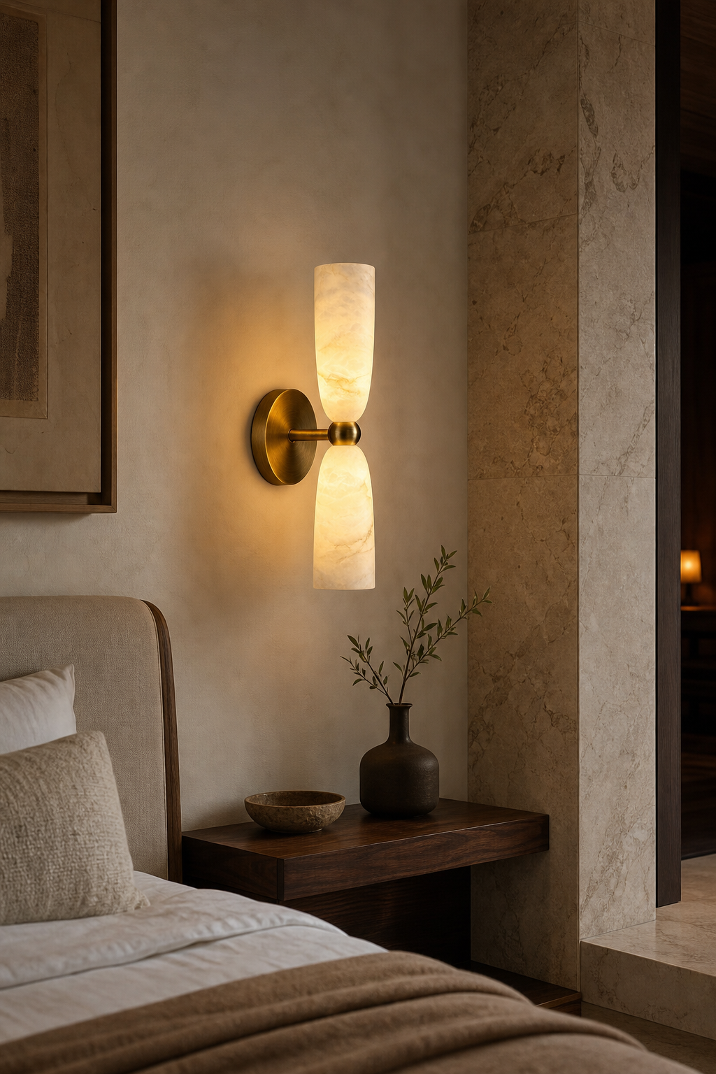 Double Alabaster Cylinder Wall Sconce night mood