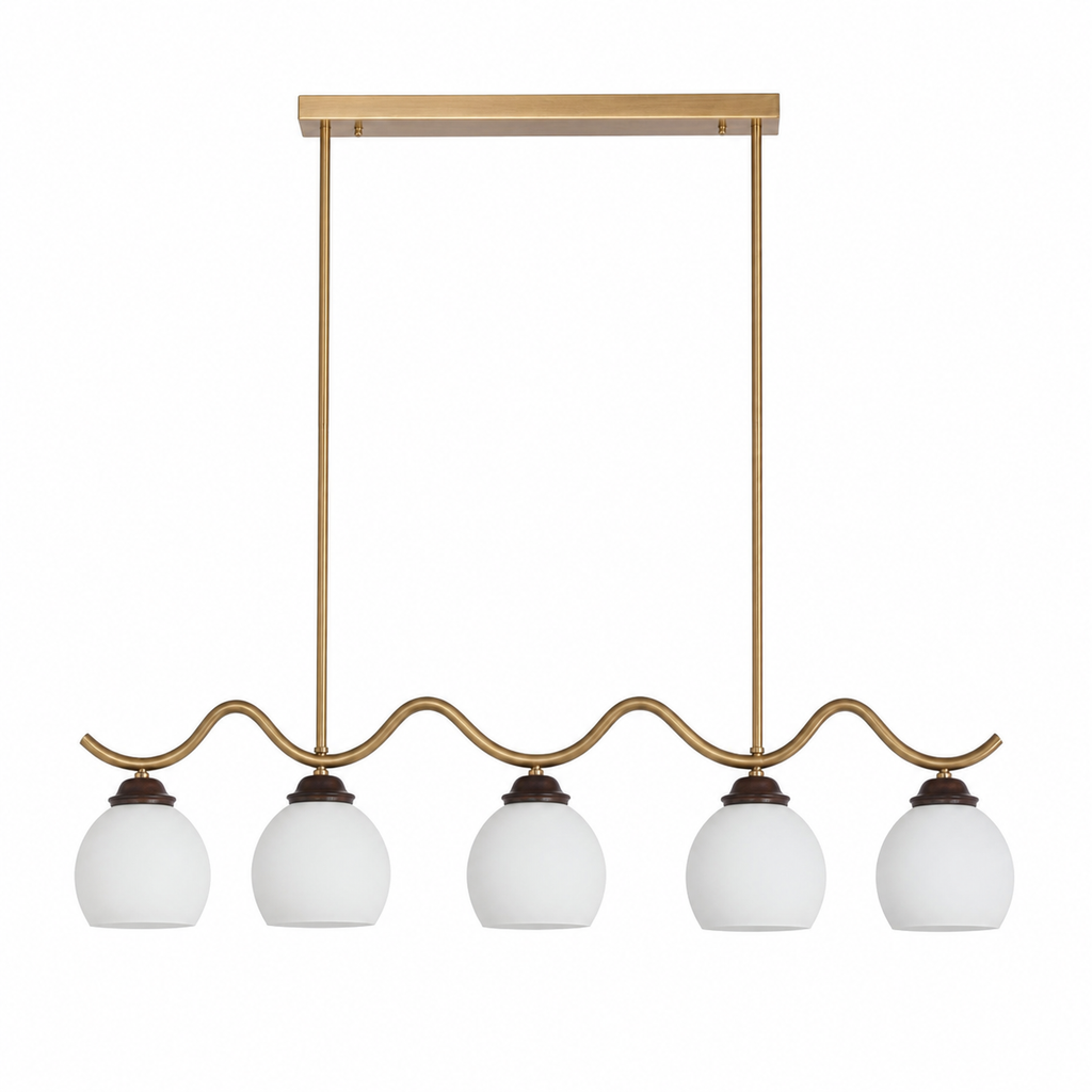 Complete Ondervale five-light linear chandelier on pure white