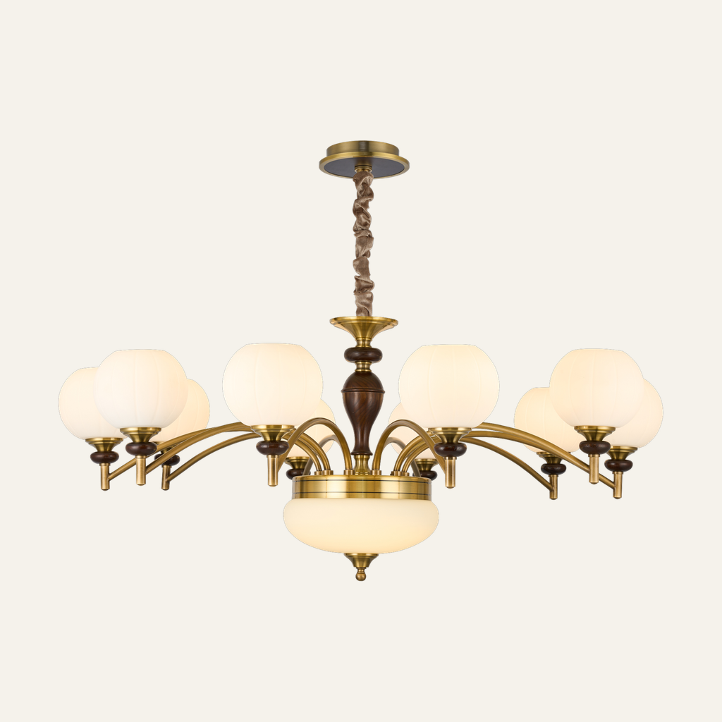 Orbemere Faceted Milk Glass and Ash Wood Chandelier supplier PSD real complete product photograph for 10-Light / 1-Tier
