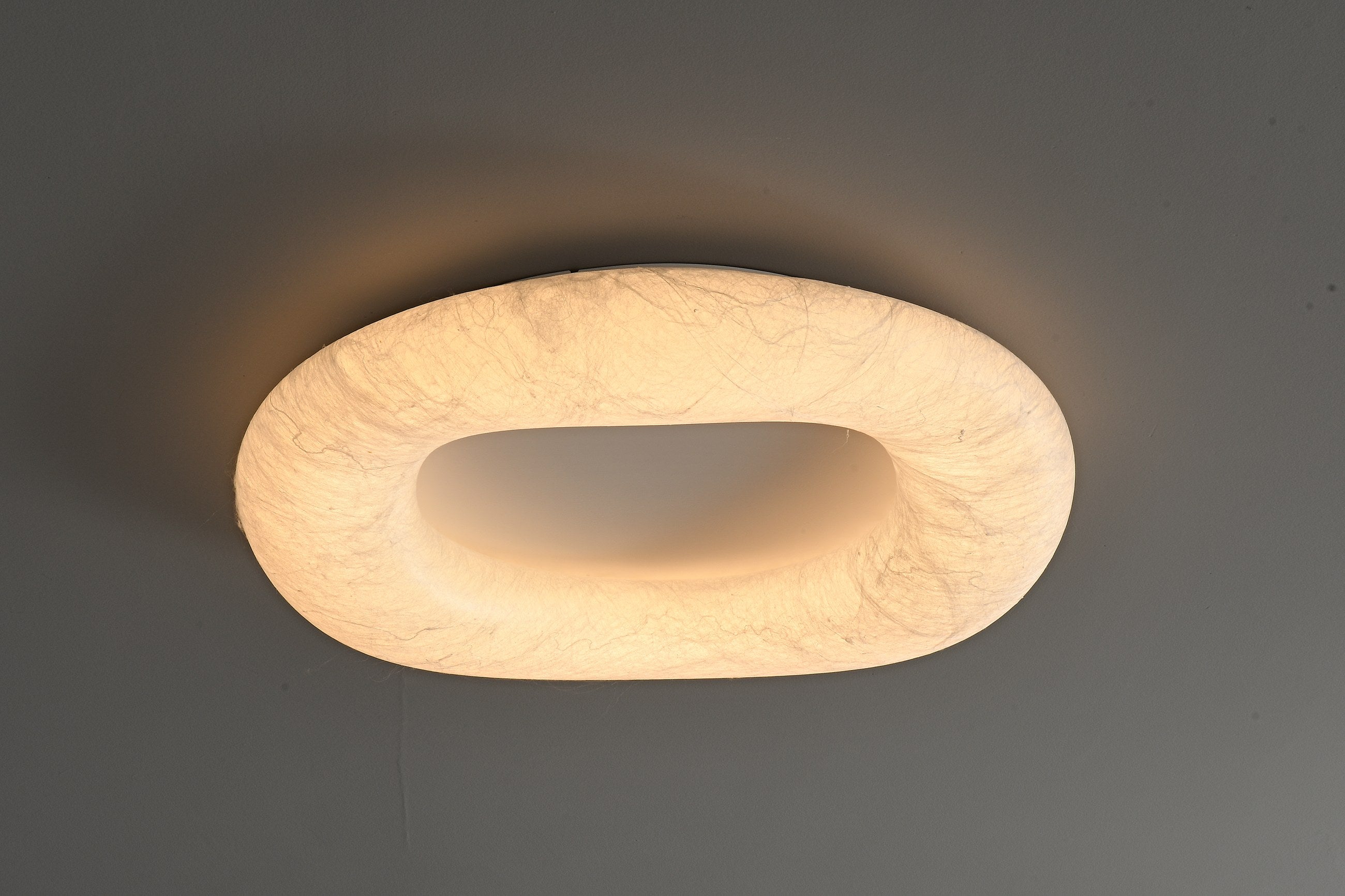 Modern Mulberry Silk Ring Ceiling Light in White - 12 12-product-real-ceiling-view