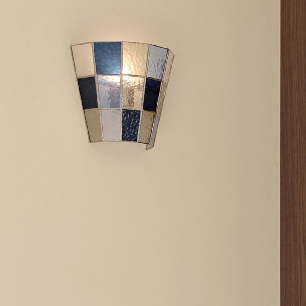 Textured Glass Flush-Mount Wall Sconce — real flush blue installed reference