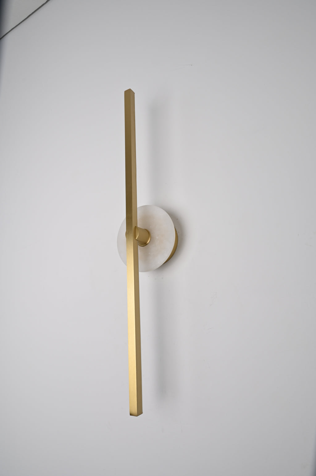 Modern Stone Disc Linear Wall Sconce in Natural Brass - 12 12-real-front-portrait
