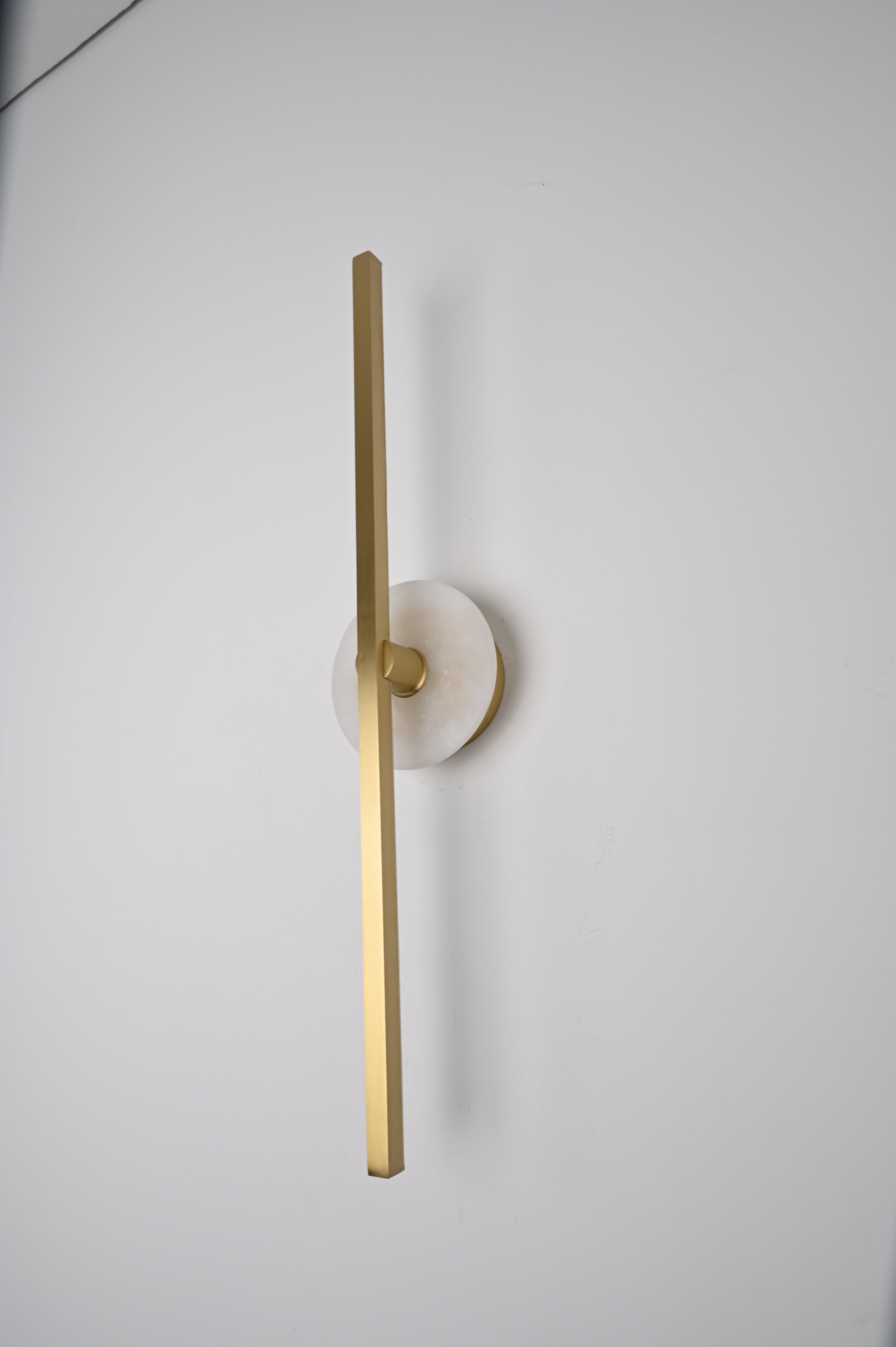 Modern Stone Disc Linear Wall Sconce in Natural Brass - 12 12-real-front-portrait