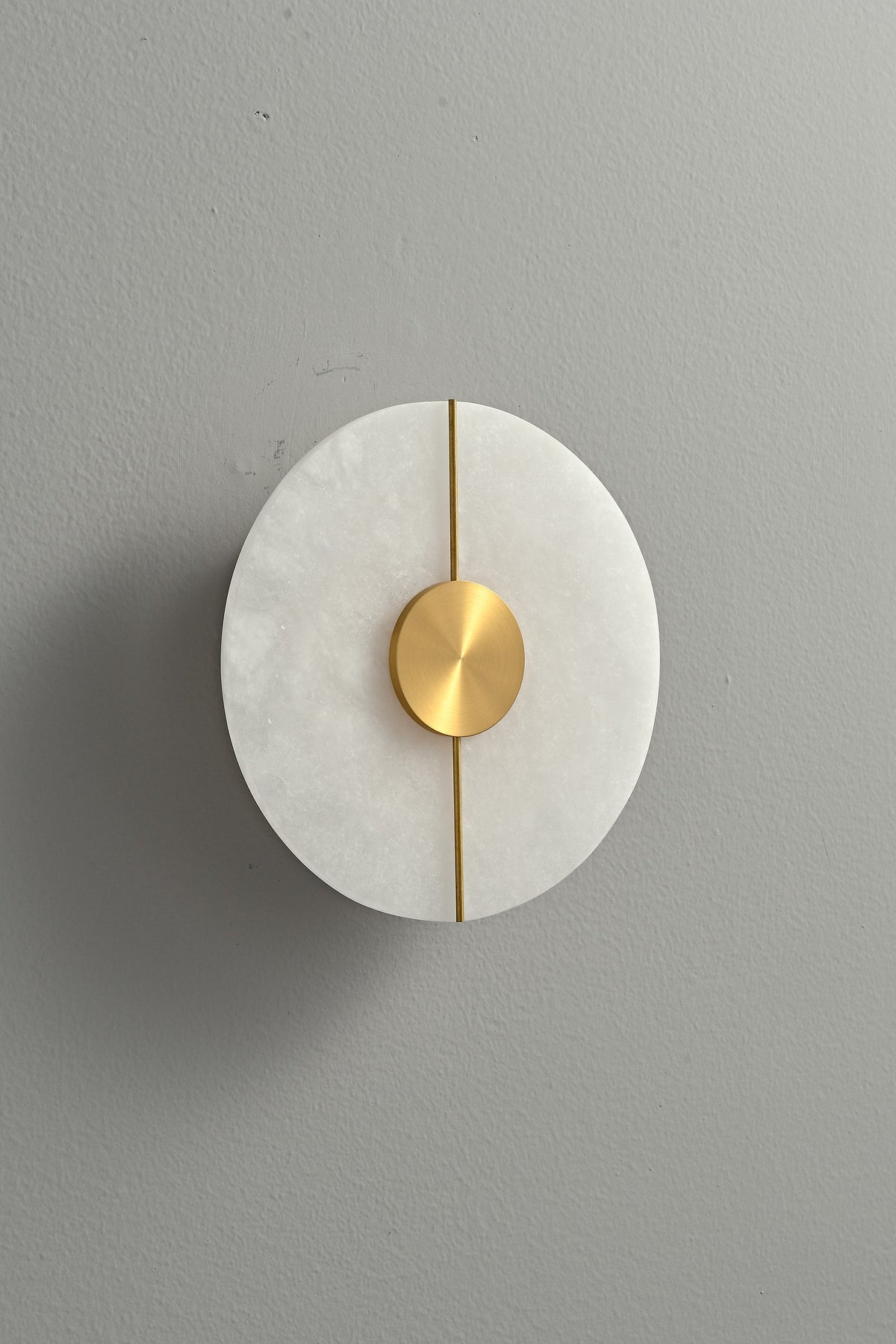 Modern Snowflake Alabaster Round Wall Sconce in Natural Brass - 12 12-real-pair-wide