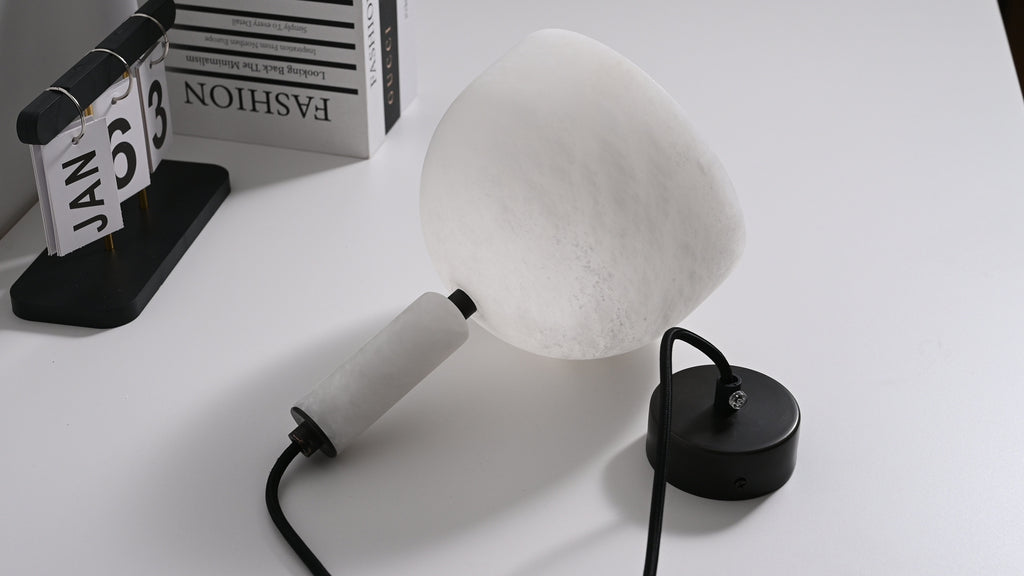 Modern Spanish Alabaster Dome Pendant Light in White - 12 12-real-parts-side