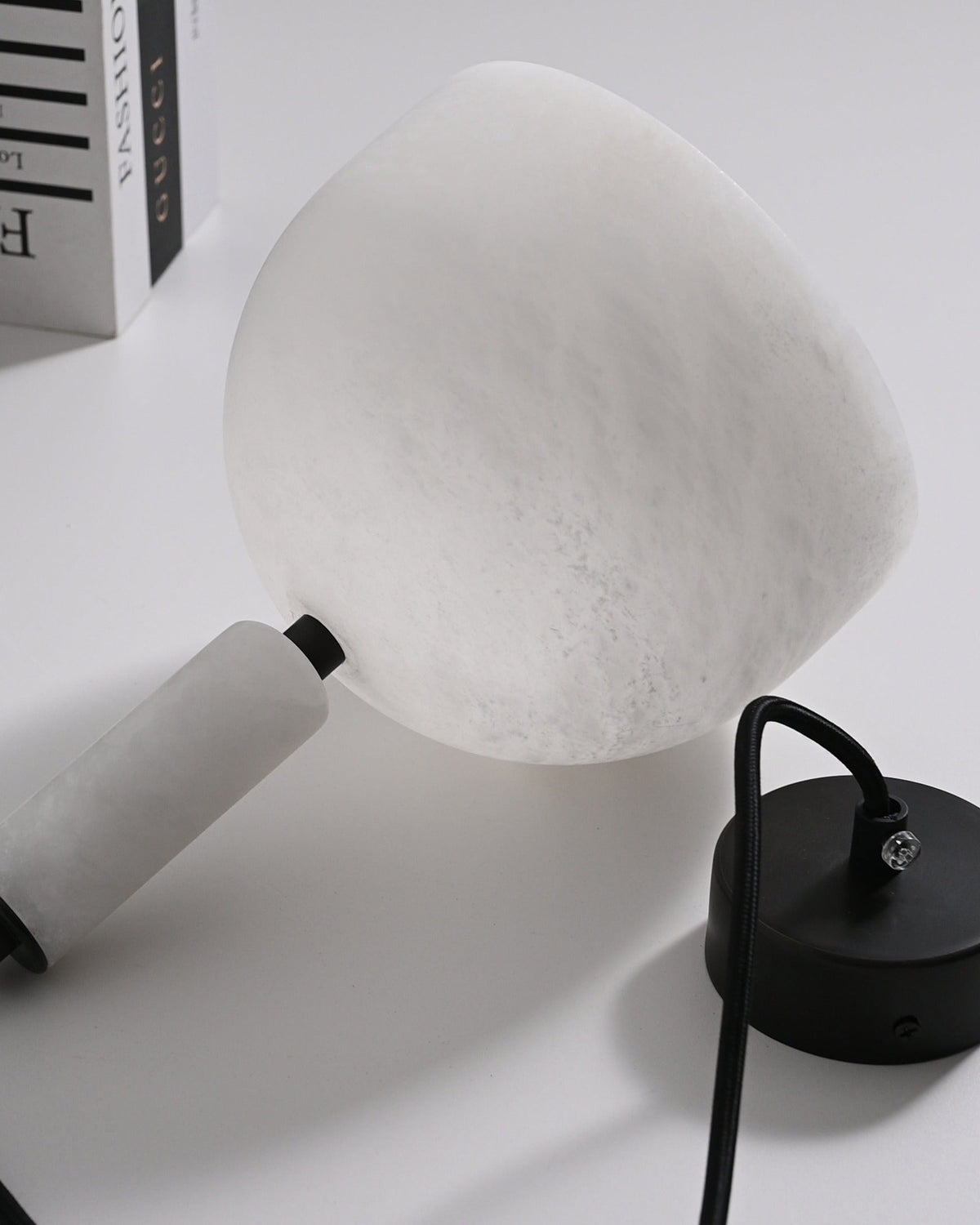 Modern Alabaster Dome Pendant Light in White - 12 12-real-parts-side
