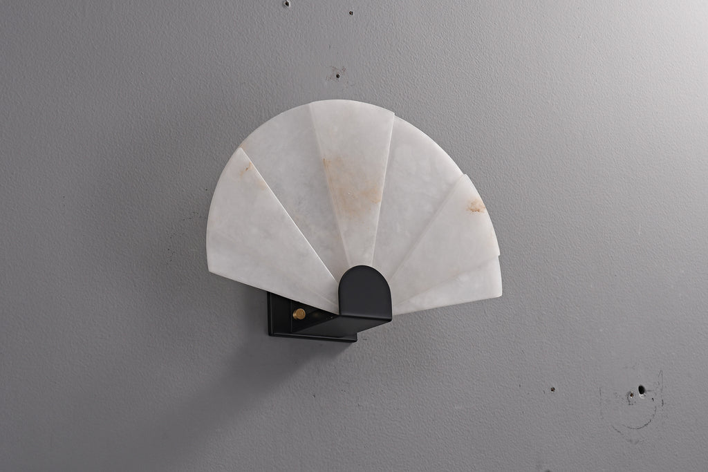 Modern Snowflake Alabaster Fan Wall Sconce in Matte Black - 12 12-real-wall-off
