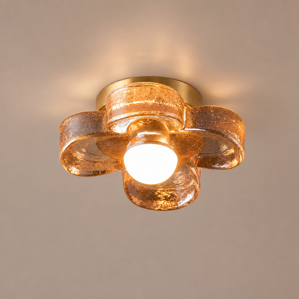 Single-Light Amber Glass Flush Mount Ceiling Light product view on a warm neutral background