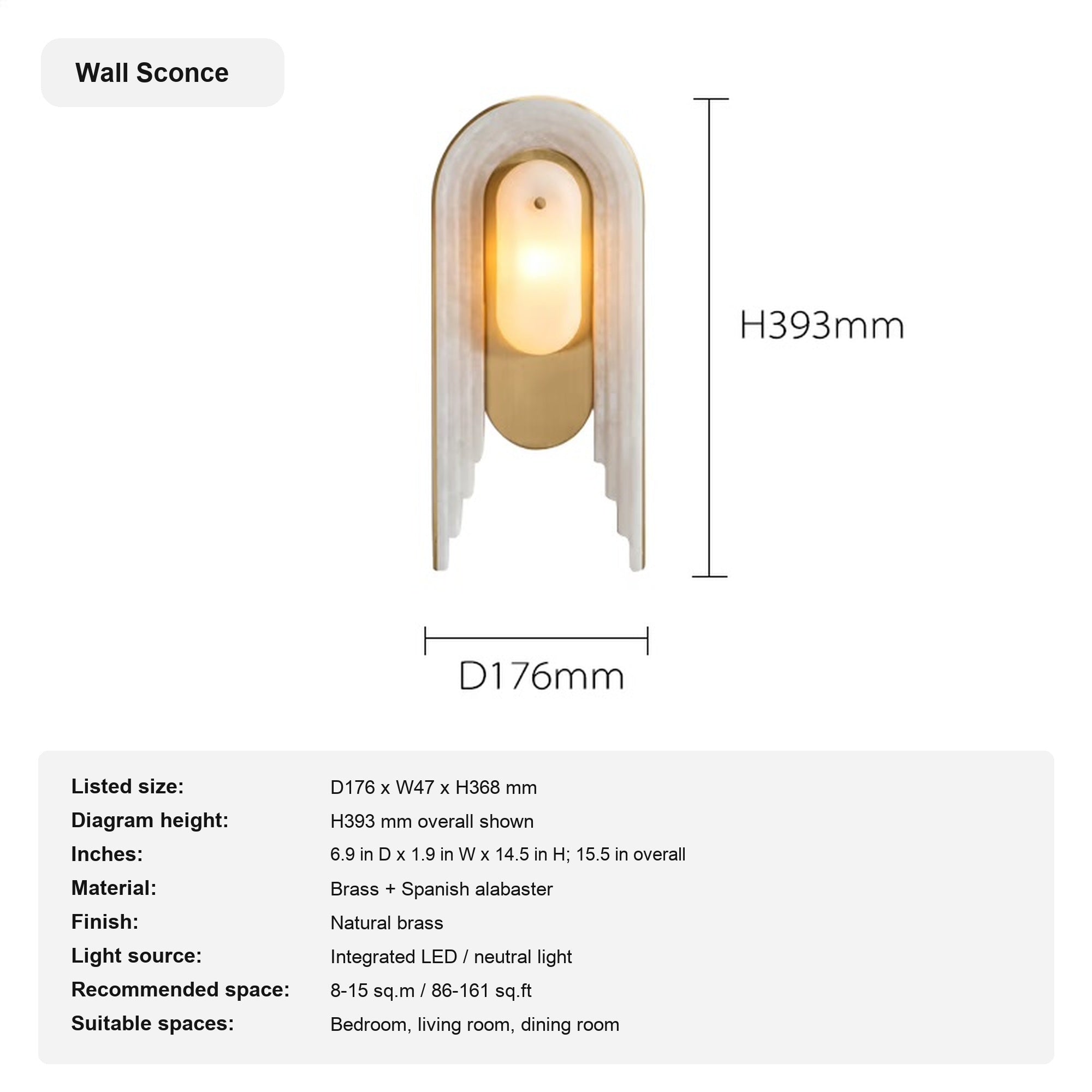 Modern Spanish Alabaster Arched Wall Sconce in Natural Brass - 12 sku arched wall sconce english