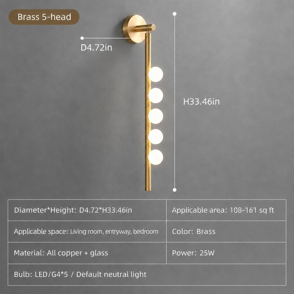 Modern Glass Globe Vertical Wall Sconce - 12 12-sku-brass-5-lights