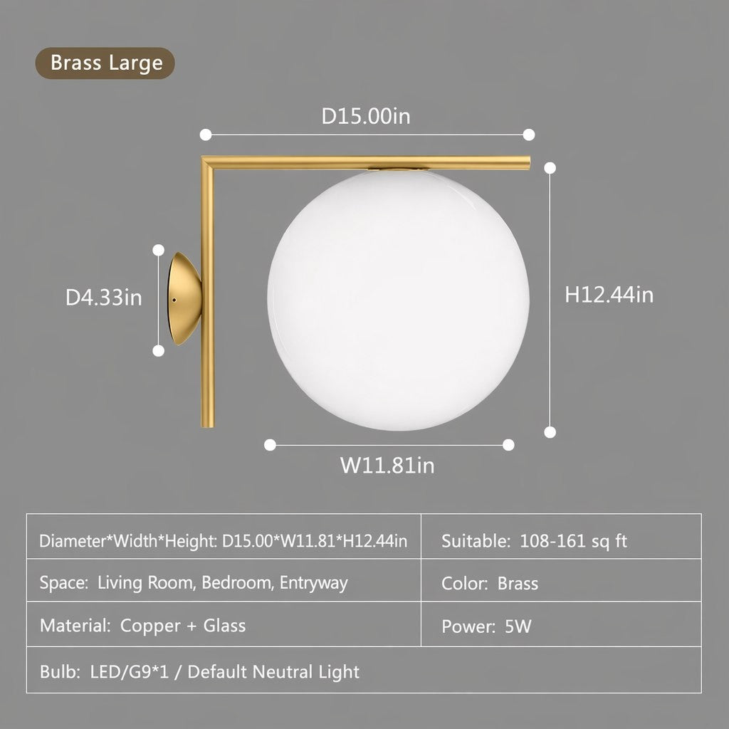 Modern Globe Arm Wall Sconce - 12 12-sku-brass-large