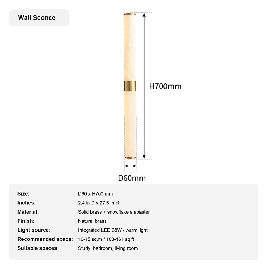 Modern Snowflake Alabaster Cylinder Wall Sconce in Natural Brass - 12 sku snowflake alabaster wall sconce english