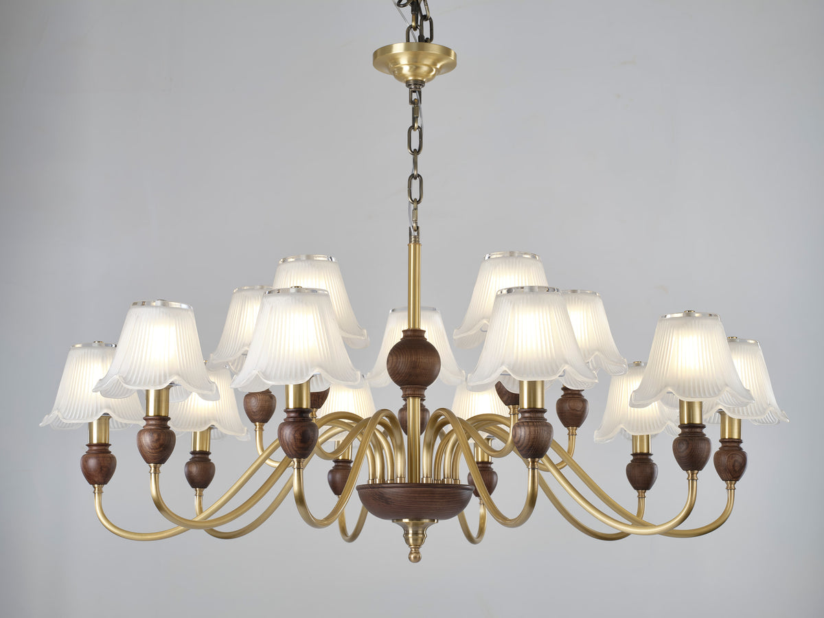 Complete supplier real photograph of the Sorrelune 15-light two-tier chandelier with canopy