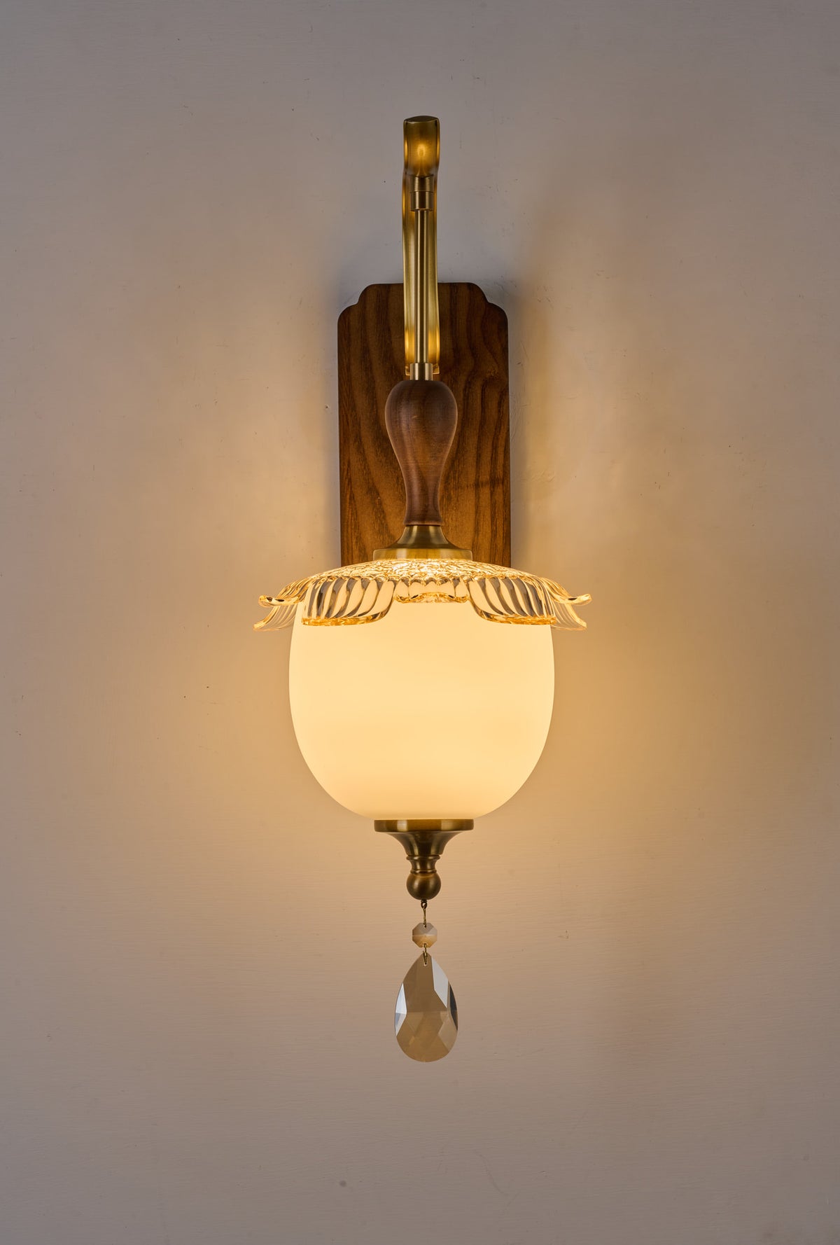 Complete supplier real photograph of the Virdelune rounded opal dome wall sconce, B1 configuration, primary view