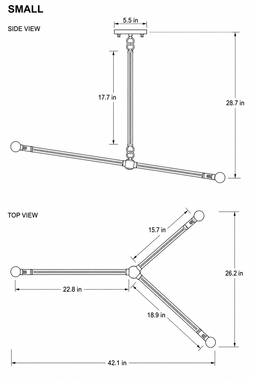 1217 Small chandelier clean line dimensions in inches