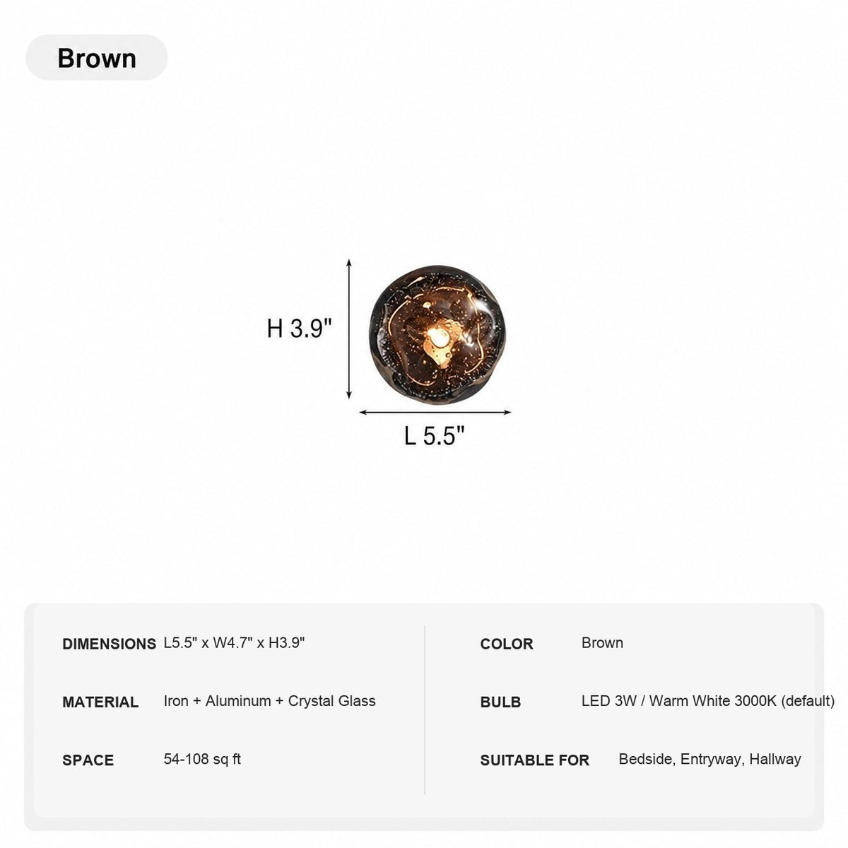 Modern Crystal Glass Globe Wall Sconce - 16 1223-sku-brown
