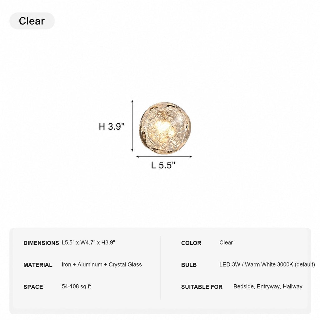 Modern Crystal Glass Globe Wall Sconce - 14 1223-sku-clear