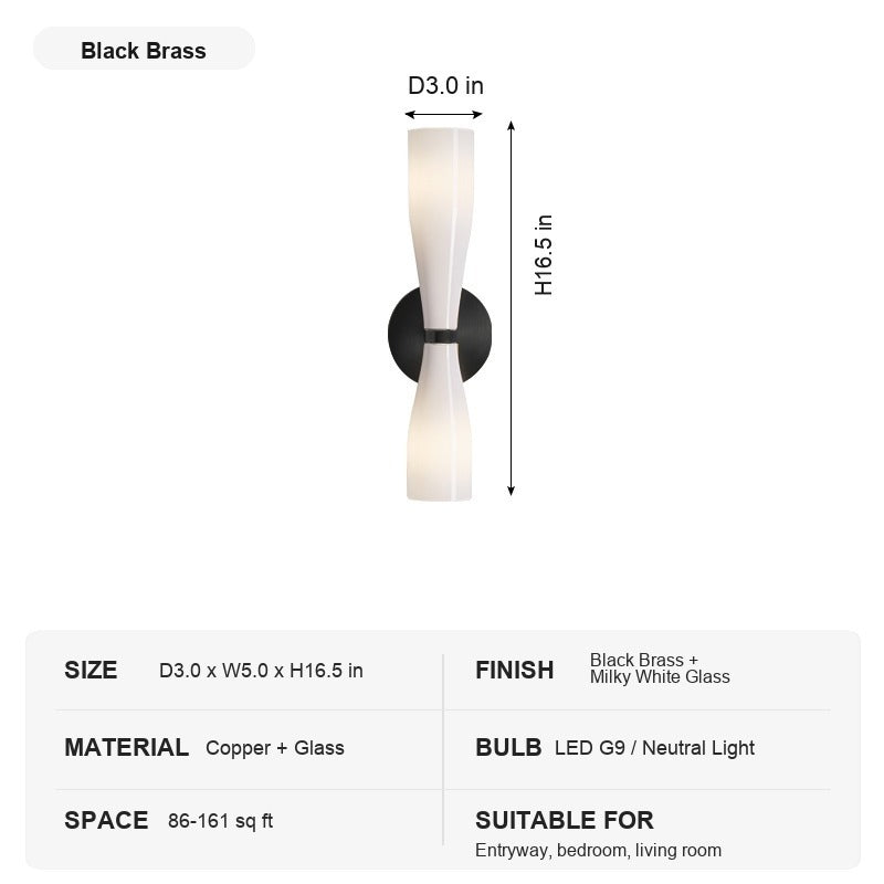 Modern Milky Glass Hourglass Wall Sconce - 13 1224-sku-black-brass-milky-white