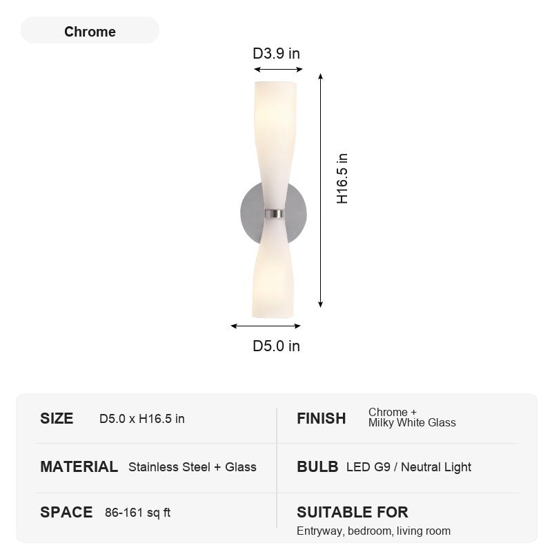 Modern Milky Glass Hourglass Wall Sconce - 12 1224-sku-chrome-milky-white