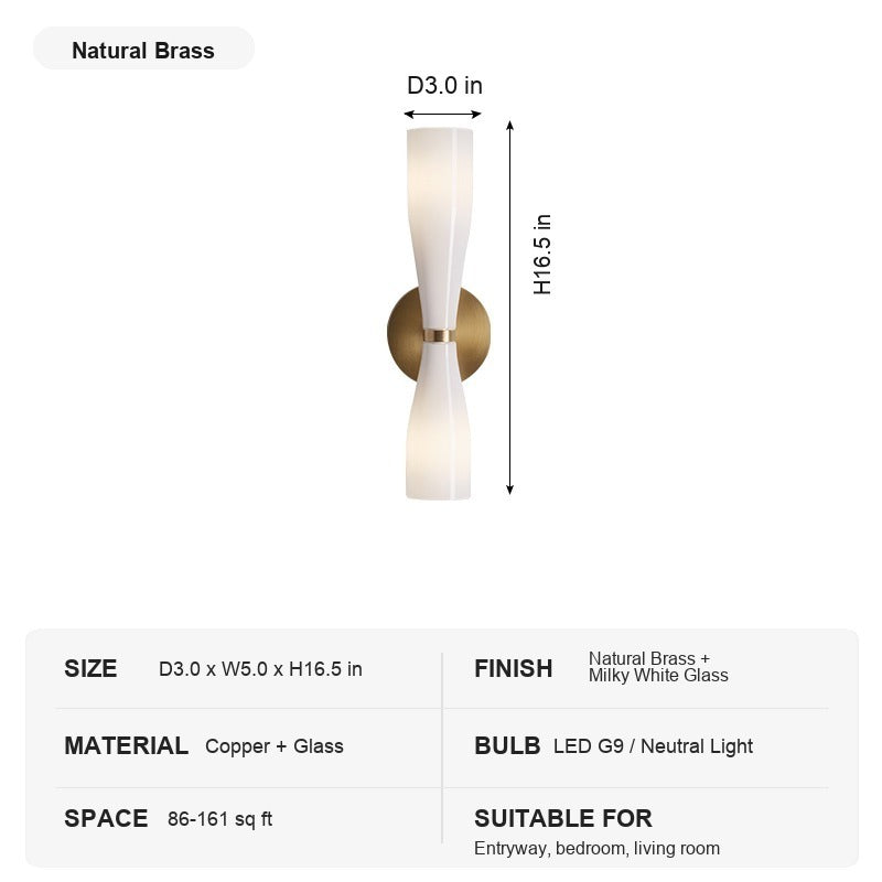 Modern Milky Glass Hourglass Wall Sconce - 11 1224-sku-natural-brass-milky-white